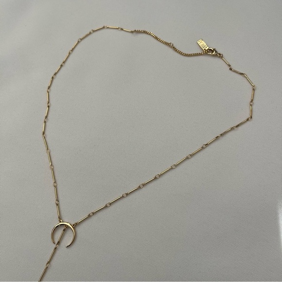 Luv AJ x Rachel Zoe Crescent Moon Pave Tusk Gold Tone Lariat Crystal Necklace - Picture 11 of 16